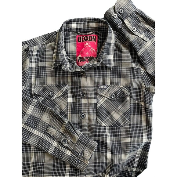 Dixxon Shirt Womens Medium Gray Blue The Paulson Plaid Button Up Flannel Pockets - Picture 1 of 12